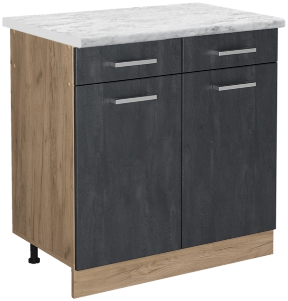 Küchenunterschrank R-Line Schwarz Beton 80 cm AP Marmor Vicco