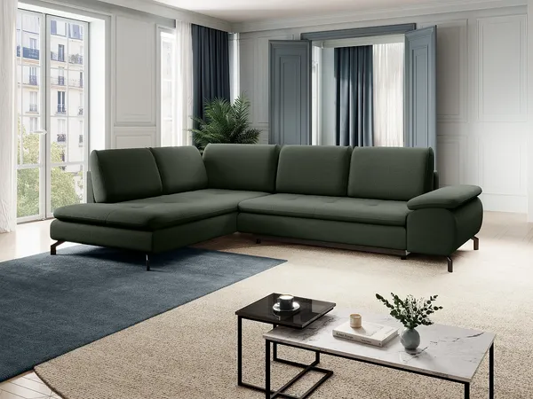 Vente-unique - ARCHIBALD Sofa Stoff Grün - B 206 cm x H 82 cm x L 271 cm