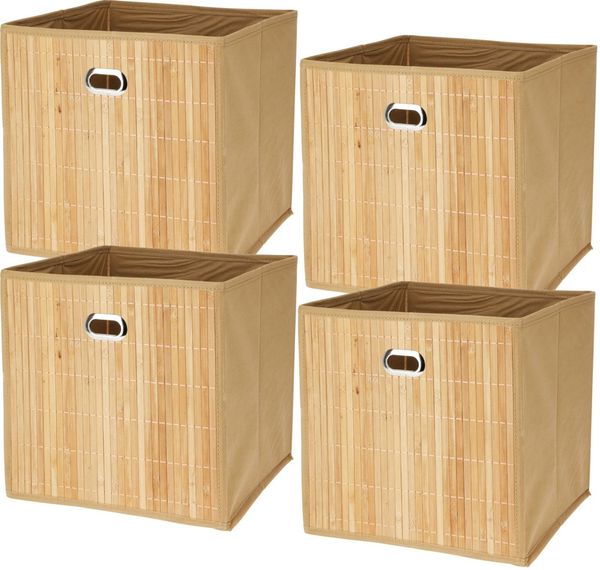 Koopman Aufbewahrungsbox Schrankbox Aufbewahrung 31x31 cm Bambus 1/2/4 er Set (4 St), Leicht, Hellbraun, Regal, Faltbar, Aufbewahrungsbox