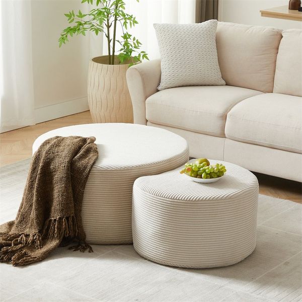 REDOM Couchtisch Kaffeetisch-Set (2-teiliges gepolstertes aus Schaumstoff, vielseitig als Couchtisch & Ottoman, platzsparend, sofort einsatzbereit)
