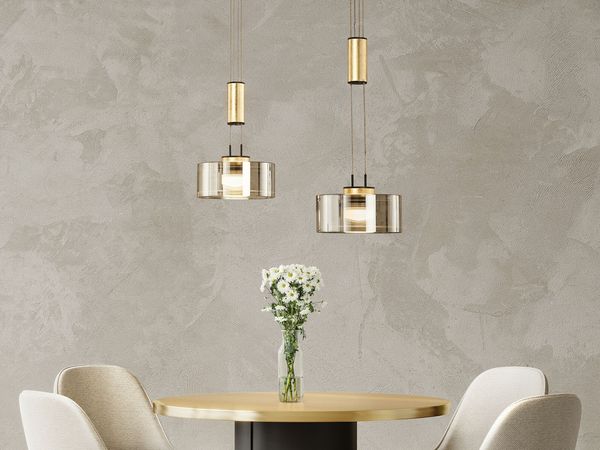 Fischer & Honsel 61058 LED Pendelleuchte Lavin 2-flammig sandschwarz gold Rauchglas