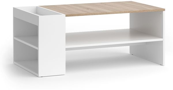 Couchtisch Wido Weiß/Sonoma 100 x 55 cm mit Regalen Vicco