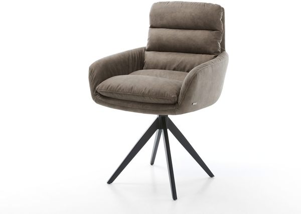 Esszimmerstuhl Abelia-Flex mit Armlehnen Mikrofaser Taupe Vintage Kreuzgestell kantig Schwarz