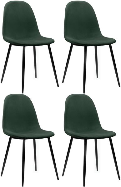 Monza | Esszimmerstuhl 4er-Set Samt Grün – Gepolsterte Stühle mit schwarzen Metallbeinen für Esszimmer & Küche