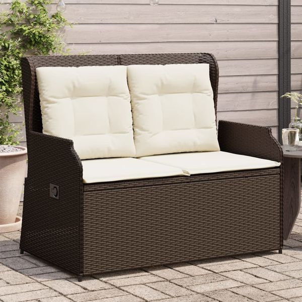 vidaXL Gartenbank Verstellbar mit Kissen Braun Poly Rattan 368956