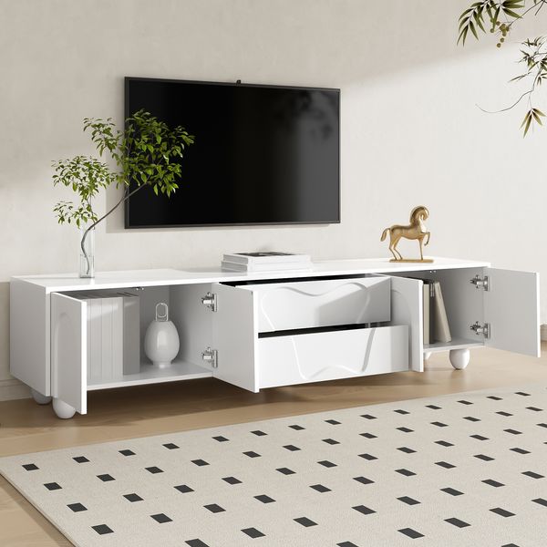 TV-Schrank 180 x 40 x 42 cm in Weiß, matt, aus PB mit Massivholzbeinen
