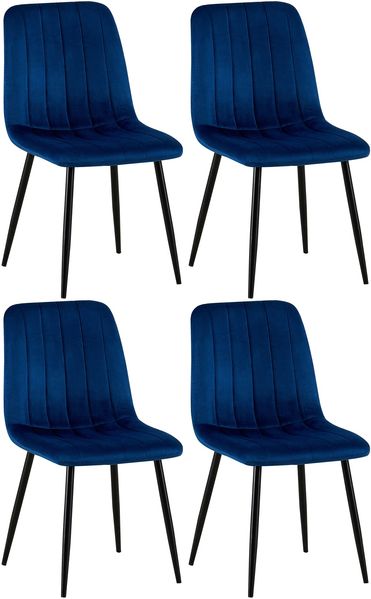 4er Set Stühle LENZ Samt - 88x45x53cm, blau, Metall Gestell Stühle Esszimmerstühle Stuhl Esszimmer Esstisch Stühle Küchenstuhl