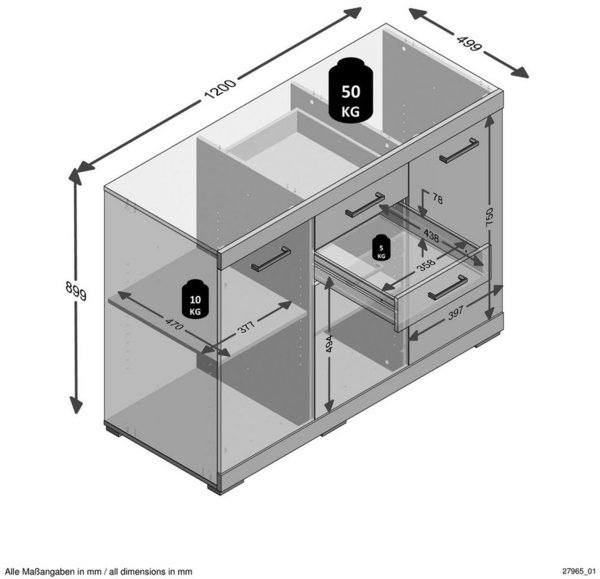 FMD Möbel Kommode 120 x 90 x 50 cm (B/H/T) Bild 2