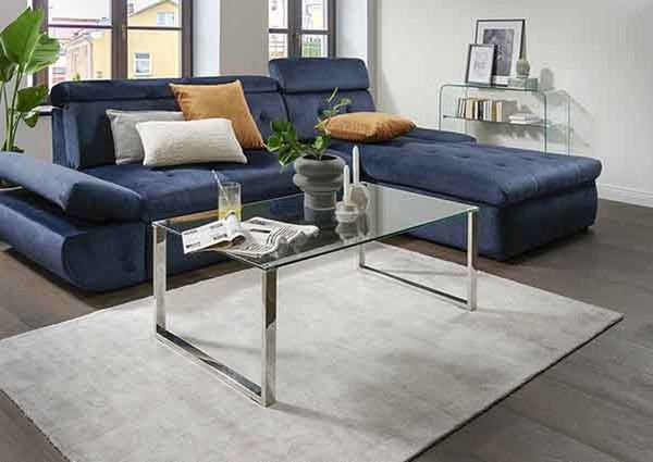 Concept GmbH Couchtisch in Klarglas, Metall Edelstahl poliert - 110x42x65 (BxHxT)