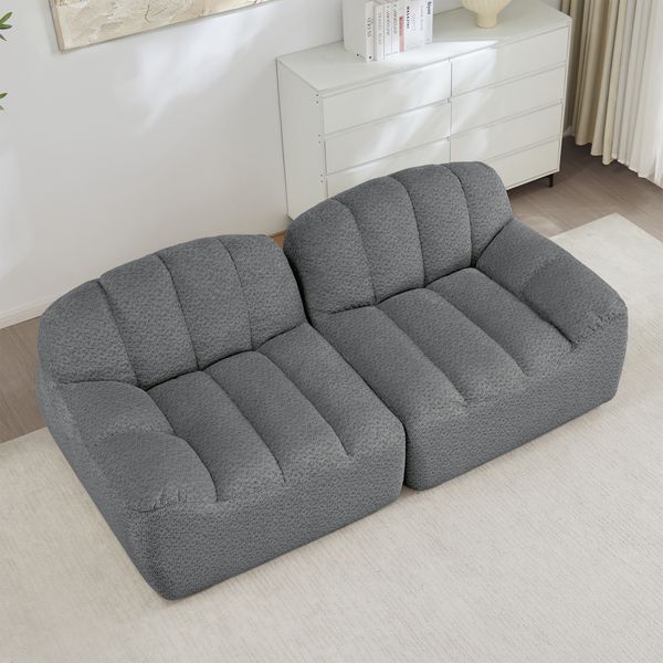 Ecksofa modular in Grau, Granulierter Fleece, breite Sitzfläche, ergonomische Form, montagefrei,79 x 210 x 104 cm
