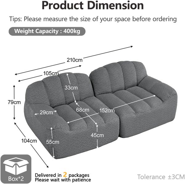 Ecksofa modular in Grau, Granulierter Fleece, breite Sitzfläche, ergonomische Form, montagefrei,79 x 210 x 104 cm Bild 5