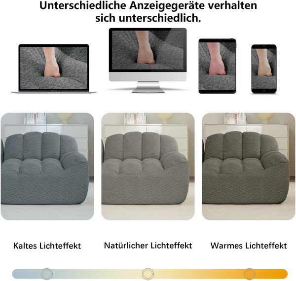 Ecksofa modular in Grau, Granulierter Fleece, breite Sitzfläche, ergonomische Form, montagefrei,79 x 210 x 104 cm Bild 8