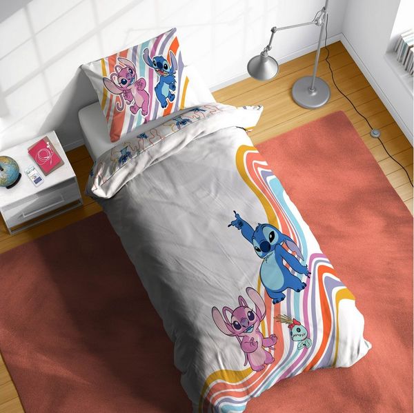 Disney Kinderbettwäsche Disney Lilo & Stitch Bettbezug-Set 135x200 cm + Kissenbezug 80x80 cm, Washed Cotton, 2 teilig, 100 % Baumwolle, maschinenwaschbar, wendbar