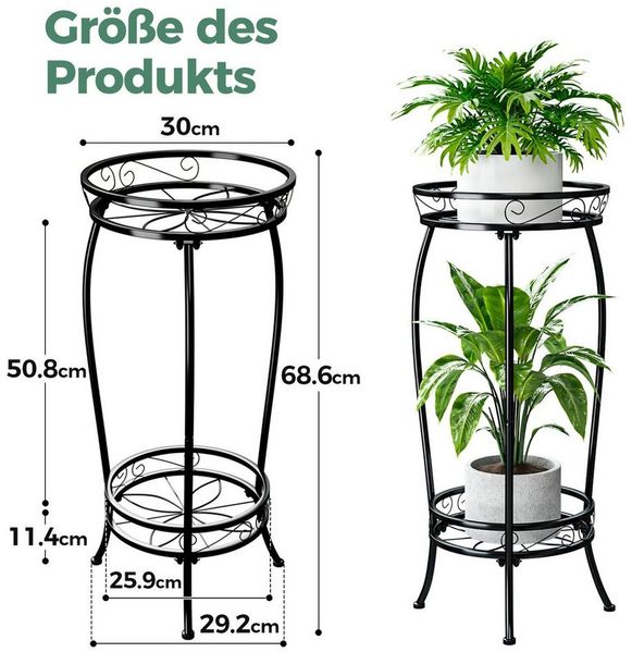 Bamworld Blumenständer Zweistöckiger Pflanzenständer, Metallregal, 69cm hoch, 45kg Tragkraft (1 St), Rostfrei & stabiles Blumentopf-Gestell, Innen/außen nutzbar