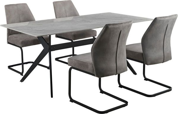 HELA Essgruppe ISAR, (Set, 5-tlg), 5tlg, Marmoroptik (glänzend), Schwingstuhl, Federkorb