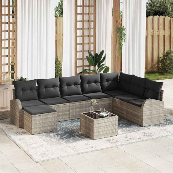 vidaXL Garten-Sofa-Set mit Kissen 9 pcs Hellgrau Poly Rattan 3346172