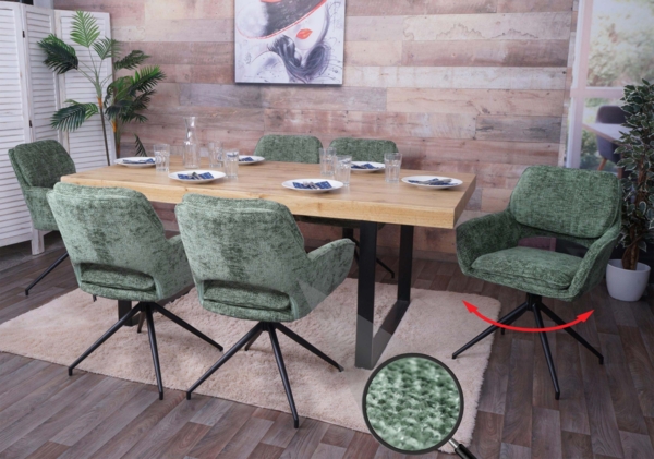 6er-Set Esszimmerstuhl HWC-N74, Küchenstuhl, drehbar Auto-Return, Stoff Chenille (490g/m²) Öko-Tex ~ grün