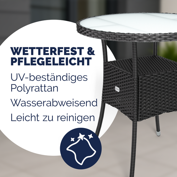 CASARIA® Polyrattan Balkontisch Beistelltisch Rund Ø 60cm Schwarz