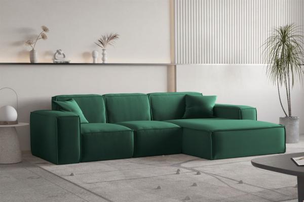 Ecksofa Designersofa CELES PREMIUM Stoff Opera Velvet Grün Ottomane Rechts