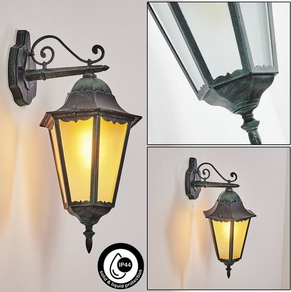 hofstein Außen-Wandleuchte Wandlampe abwärts in antikem Look aus Metall/Glas in Schwarz-Grün, ohne Leuchtmittel, Wandleuchte, Außenleuchte für Terrasse/Veranda, E27