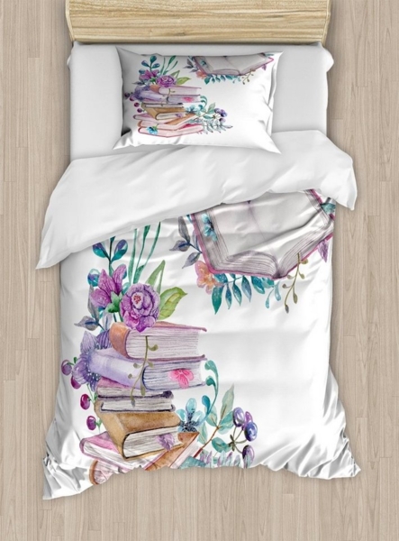 Abakuhaus Bettwäsche Milbensicher Allergiker geeignet mit Kissenbezug, Microfaser, Bücher Aquarell Bookworm Floral