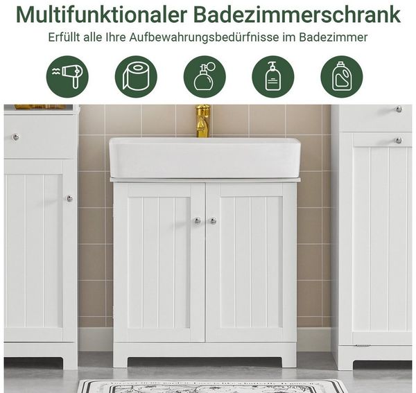 SoBuy Waschbeckenunterschrank BZR18, Waschtischunterschrank Badezimmerschrank Badschrank Badmöbel Unterschrank Badezimmer, mit 2 Türen, verstellbare Ablage, 2 Fächer