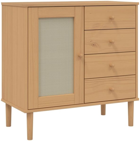 Sideboard, Kommode SENJA Rattan-Optik Braun 80x40x80 cm Kiefernholz j2859p