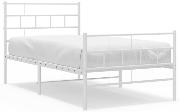 vidaXL Bettgestell mit Kopf- und Fußteil, Metall, Weiß, 100x200 cm