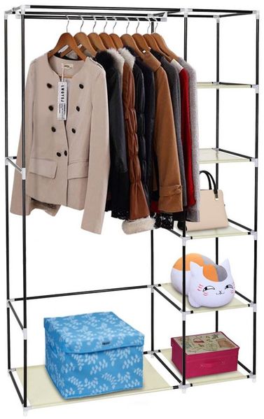 HT Kleiderschrank mit Vliesstoff und Aufhängestange, 106x44x170cm Tragbarer Kleiderschrank, schnell und einfach zu montieren