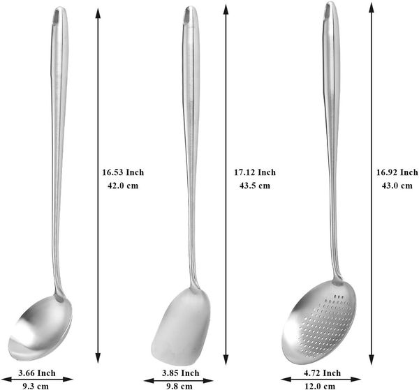 FELIXLEO Kochbesteck-Set Wok Spatel Set 3tlg Edelstahl Kochlöffel Pfannenwender Kelle (1-tlg)