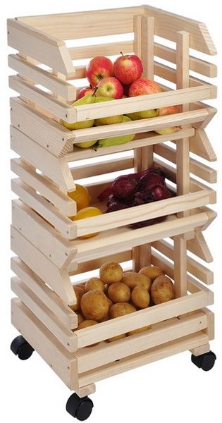 Haushalt International Kartoffelkiste 3-tlg. Obsthorde Aufbewahrungskiste Kisten Rollkiste Holzkiste (Traglast max. 45kg, Doppel-Lenkrollen), pro Kiste (BxTxH) 37 x 30 x 26,5 cm