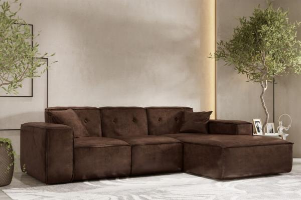 Ecksofa Designersofa CESINA Stoff Gobi (Vintage Look) Dunkelbraun Ottomane Rechts