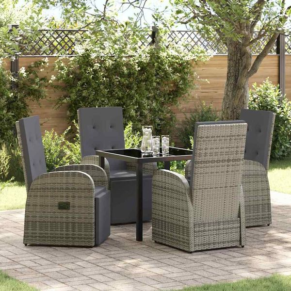 vidaXL Garten Essgruppe mit Kissen 5 pcs Grau Poly-Rattan 3379486