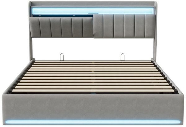 Gdood Polsterbett Stauraumbett Doppelbett LED, Samtstoff (1-tlg, Type-C + USB, Hydraulisch hebbarer Stauraum), Mit Bettkasten, LED-Beleuchtung, USB-Anschluss, 140x200 cm