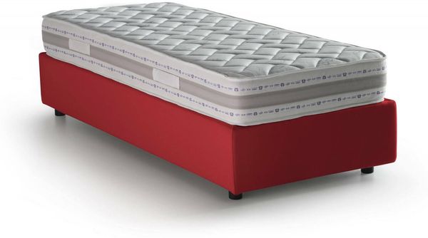 Dmora Einzelbett Addison, Bettkasten mit Stoffbezug, 100 % Made in Italy, Öffnung vorne, inklusive Matratze 90 x 190 cm, Rot
