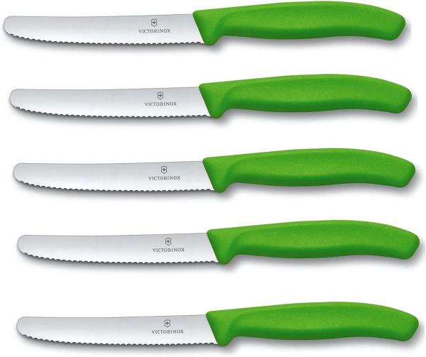 Victorinox Tomatenmesser Brötchenmesser Tafelmesser Set 5-teilig Swiss Classic (Grün)