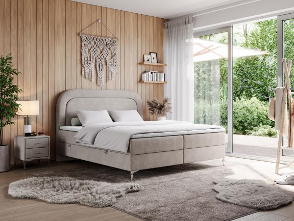 Boxspringbett, Schlafzimmerbett, Bettkasten - EIRA -140 x 200 cm - Beige Stoff - H3