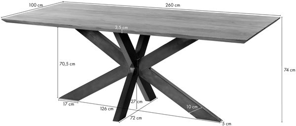 Esstisch Akazie 260x100x74 natur lackiert / Epoxid schwarz, Kreuzgestell anthrazit matt EPOXY Bild 8
