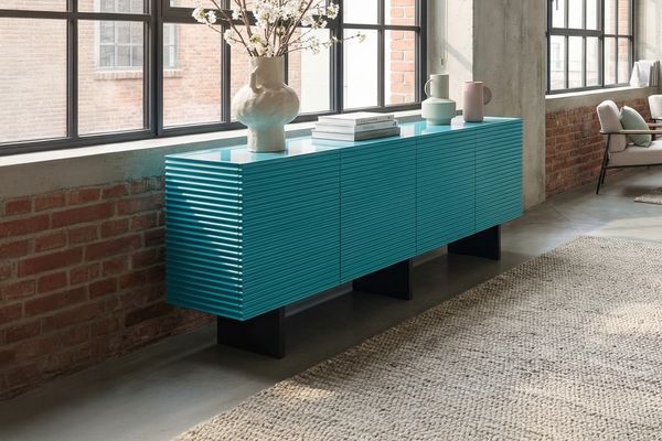 KAWOLA Sideboard LYNN 4 Türen lackiert petrol 75 x 40 x 180 cm