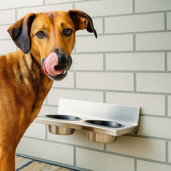Edelstahl Doppelnapf 800ml Futterstation Hundefressnapf Futternapf Trinknapf Hundefutterstation Wandmontage Edelstahlnäpfe