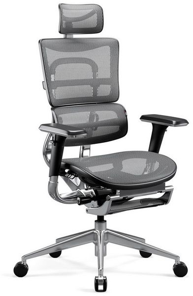 DIABLO CHAIRS Bürostuhl V-Master Netzstoff ergonomisch Metallbase 150kg Fußstütze (Beinstütze ausklappbar, Sitz verstellbar, Lendenwirbelstütze), Kopfstütze 3D-Armlehnen Lendenstütze Sitz verstellbar