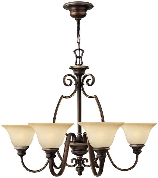 Kronleuchter, Hängelampe, Stahl Alabasterglas, Bronze, D 80,6 cm