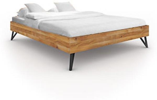 Bett Rolo 3 in 100x200 cm aus Kernbuche massiv mit Metallbeinen ohne Kopfteil