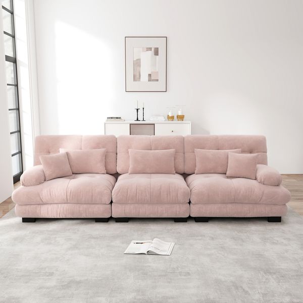 3-Sitzer-Sofa 313×77×81 cm aus Chenille modular, rosa