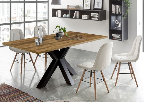 Esszimmertisch Elda 2 160 x 90 x 75 Esstisch Schwarzstahl/Plankeneiche 13519-160
