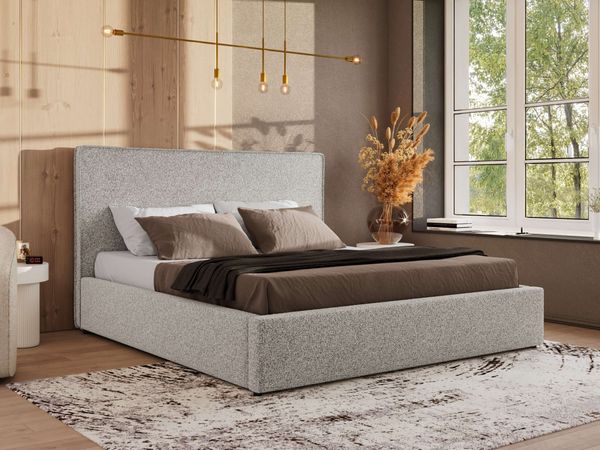 CORIVO CLASSIC Polsterbett mit Bettkasten & Stauraum, Doppelbett, inkl. Lattenrost, Metall-Hebeautomat mit Gasdruckfedern, mit Foam Matratze - Hellgrau Strukture - MIRO LUX