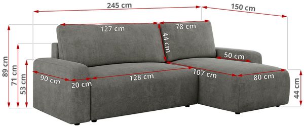 Ecksofa L-form, mit Schlaffunktion und Bettkasten - ARGOS, Grau, Stoff Bild 6
