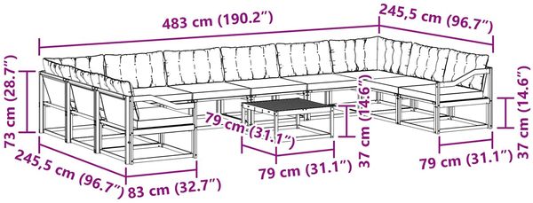 vidaXL Outdoor-Sofagarnitur mit Kissen 11 pcs Weiß und Creme 3389148 Bild 10