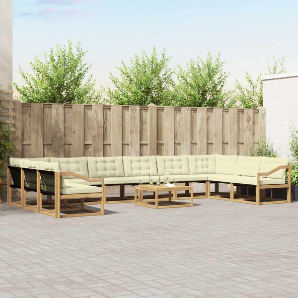 vidaXL Outdoor-Sofagarnitur mit Kissen 11 pcs Weiß und Creme 3389148