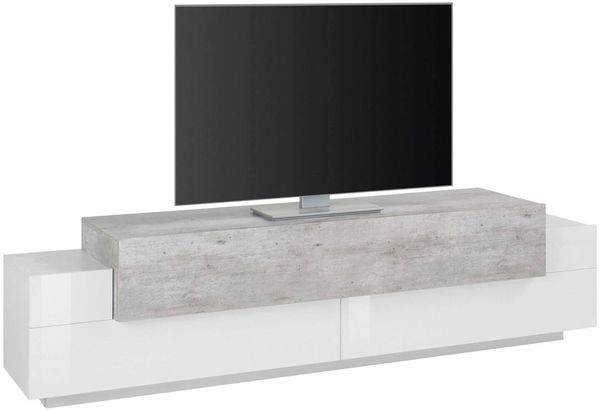 Dmora TV-Schrank Arold, niedriges Wohnzimmer-Sideboard, Fernsehständer-Basis, 100 % Made in Italy, 200 x 45 x 52 cm, glänzendes Weiß und Zement, Bild 5